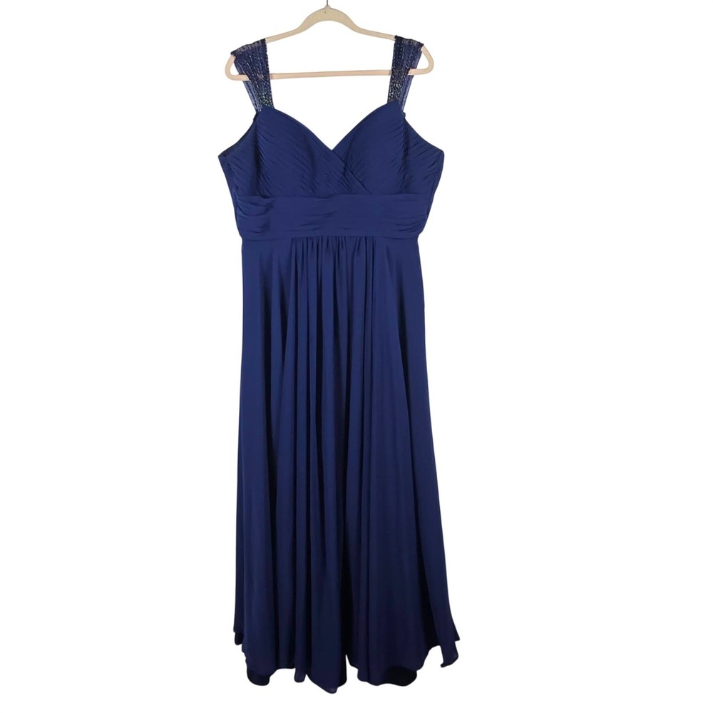 Cinderella Divine Women Gown Sz 16 Blue Beaded Pleated Sweetheart Maxi Dress